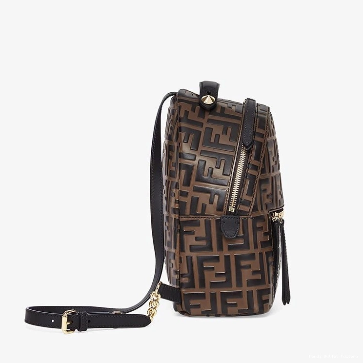 Vintage HOT Nappa Brown Fendi In Mini FF Motif Backpack Leather 0802